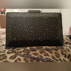 Jessica McClintock Black Studded Clutch with Chain Strap